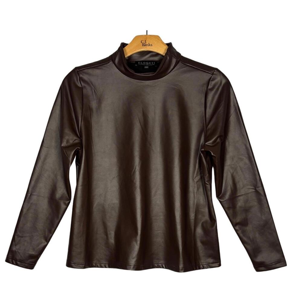 Eloquii Turtleneck Shirt Brown Faux Leather 14/16